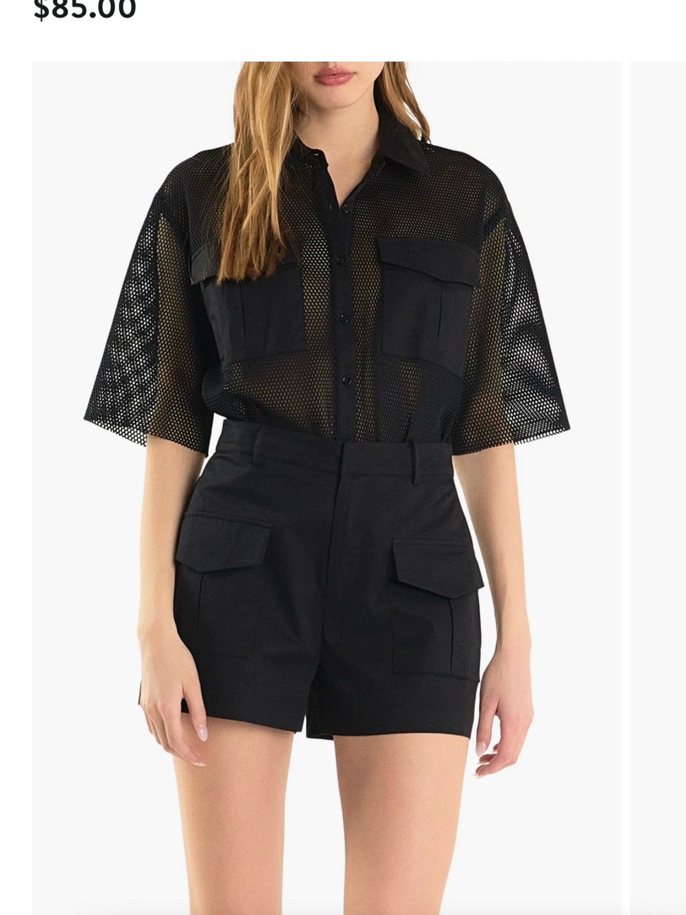 Endless Rose Black Mesh Button-Down Shirt